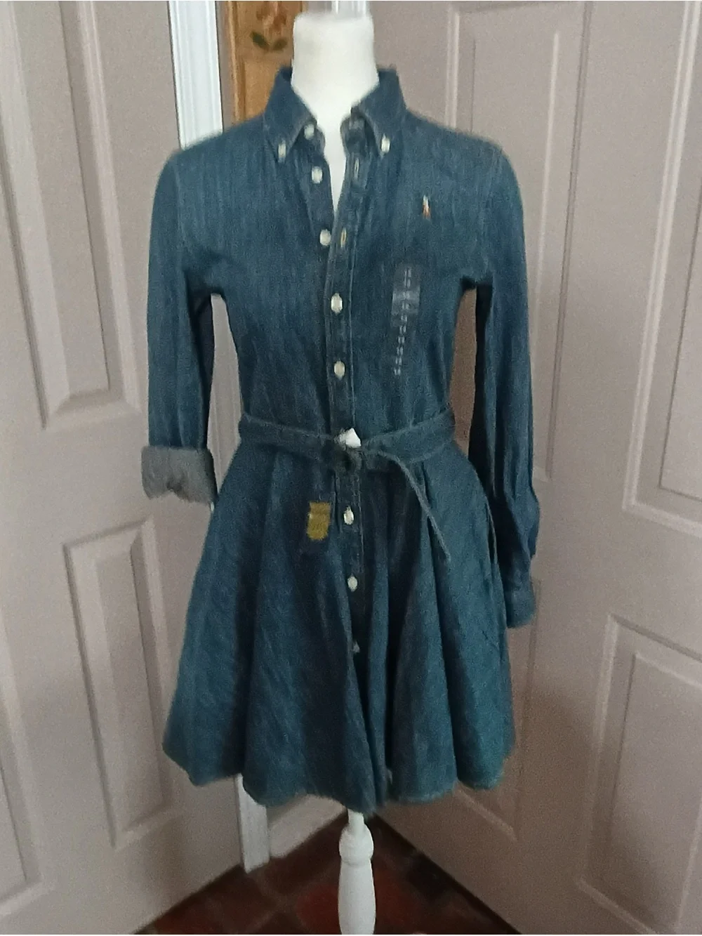 Polo Ralph Lauren girls' belted denim shirtdress with a fit-n-flare style. Sz 14